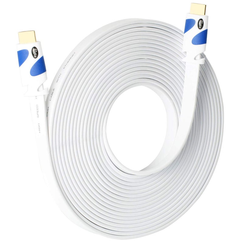 Postta Flat HDMI Cable 25 Feet Flat HDMI 2.0 Cord Support 4K, 3D, 2160p, 1080p, Ethernet and Audio Return-White-Blue - Image 1